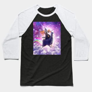 Lazer Warrior Space Cat Riding Llama Eating Pizza Baseball T-Shirt